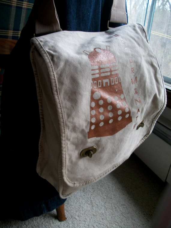 EXTERMINATE Putty Canvas Messenger Bag with Adjustable by Geekiana