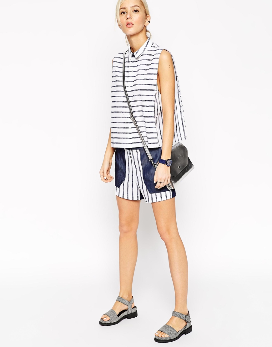 ASOS White | ASOS WHITE Crayon Stripe Sleeveless Shirt at ASOS