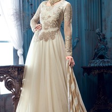 Mugdha Godse Cream Georgettte Designer Floor Touch Suit