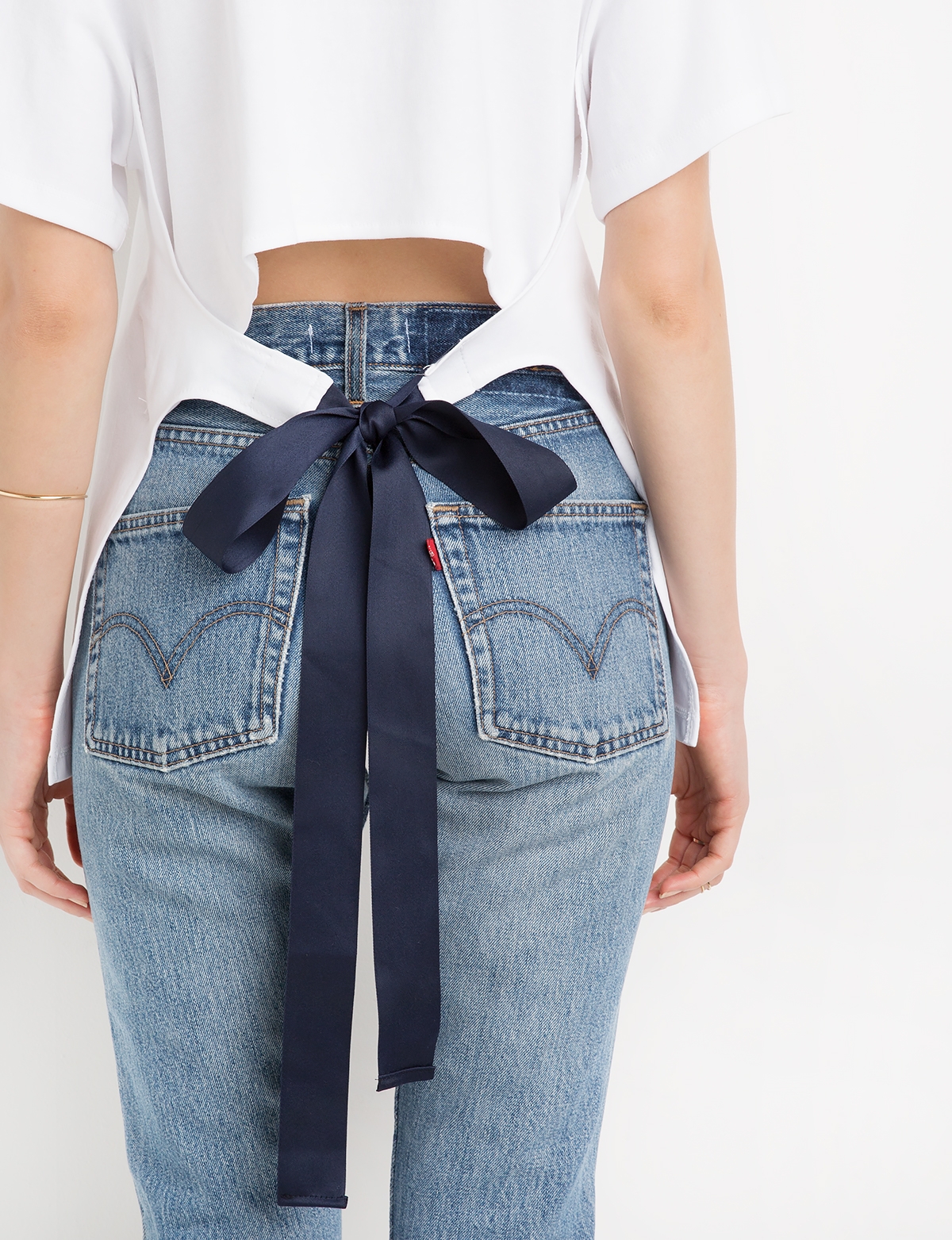 Ribbon Open Back White Tee