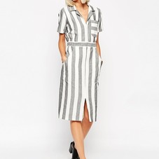 ASOS | ASOS Shirt Dress in Natural Fibre Stripe at ASOS