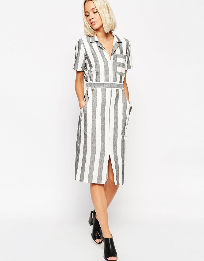 ASOS | ASOS Shirt Dress in Natural Fibre Stripe at ASOS