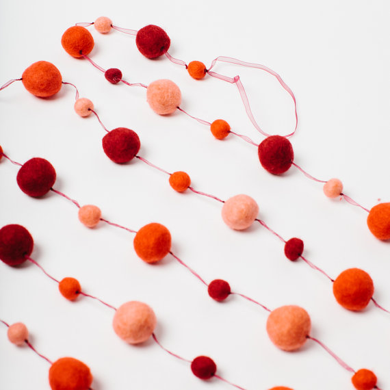 Red Garland Felt Ball Garland Christmas Tree Garland Red