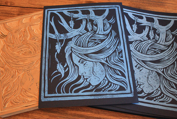 Midnight Huntress  Block Print by strawcastle on Etsy