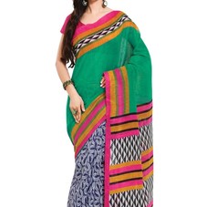 Casual Wear Seagreen,Blue Color  Printed Silk Saree