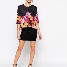 Ted Baker Tunic Dress With Overlay in Cascading Floral Print