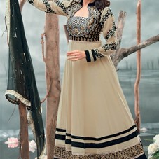 Bhagyashree Fawn, Black Georgette Heavy Zari Work Knee Length Suit