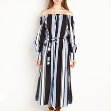 Striped Off the Shoulder Midi Dress