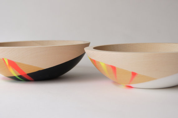 His and Hers Wooden Salad Bowl 7 Neon Black by WindandWillowHome