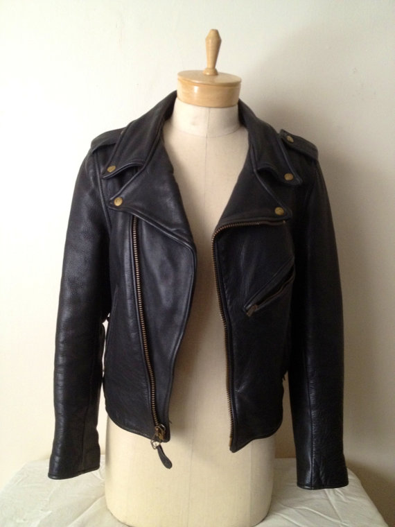 Small/Medium Black Leather Motorcycle Jacket by secretchief