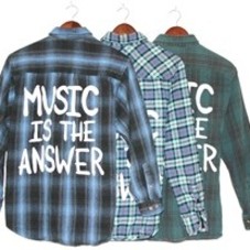 MUSIC IS THE ANSWER Vintage Flannel Shirt COOL COLORS (One of a Kind)