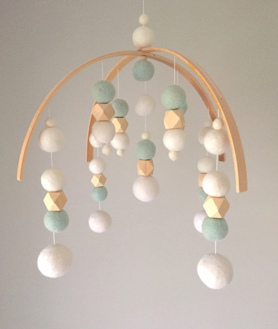No.1  Baby Mobile  CUSTOM Feltball Mobile by SproutlingCo on Etsy
