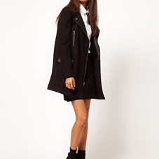 ASOS | ASOS Wool Biker Coat With Leather Collar at ASOS