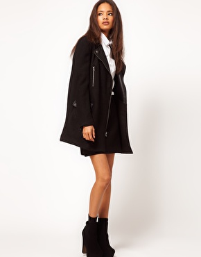 ASOS | ASOS Wool Biker Coat With Leather Collar at ASOS