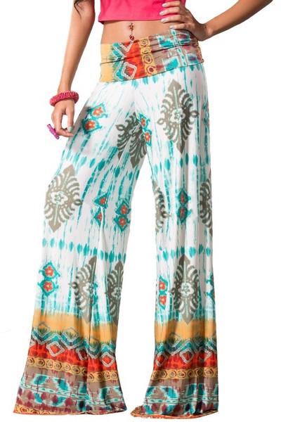 Mojave Mama Palazzo Pants - White + Multi | Daily Chic