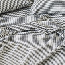 QUEEN Ultra luxurious 100% pure French linen sheet set in Charcoal Stripes
