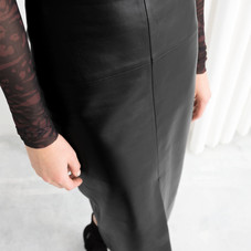 Front Slit Leather Midi Skirt - Black - Leather skirts - & Other Stories