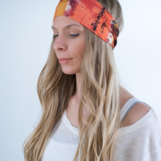 Wide Elastic Headband, Boho Head Wrap, Stretchy Hair Band, Orange Tie-Dye Print, Hippy Fashion, Cute Hair Band (BEATNIK HB-16)