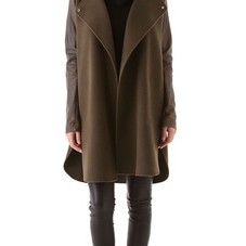 Vince Shirttail Coat with Leather Sleeves | SHOPBOP