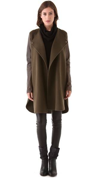Vince Shirttail Coat with Leather Sleeves | SHOPBOP