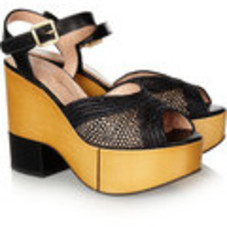 Robert Clergerie&nbsp;|&nbsp;Raffia and leather wooden sandals&nbsp;|&nbsp;NET-A-PORTER.COM