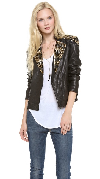 alice + olivia Adel Studded Leather Jacket | SHOPBOP