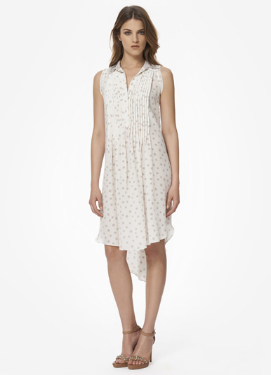 Dot Pintuck Dress with Beaded Collar | Rebecca Taylor