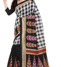 Simple Black,White Printed Silk  Saree