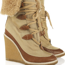 Chloé Canvas and leather wedge ankle boots - 64% Off Now at THE OUTNET