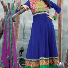Bhagyashree Blue, Green Georgette Heavy Zari Work Knee Length Suit