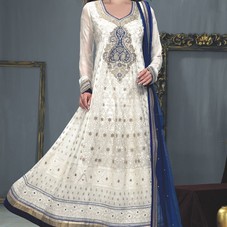 White Georgette Long Knee Length Suit