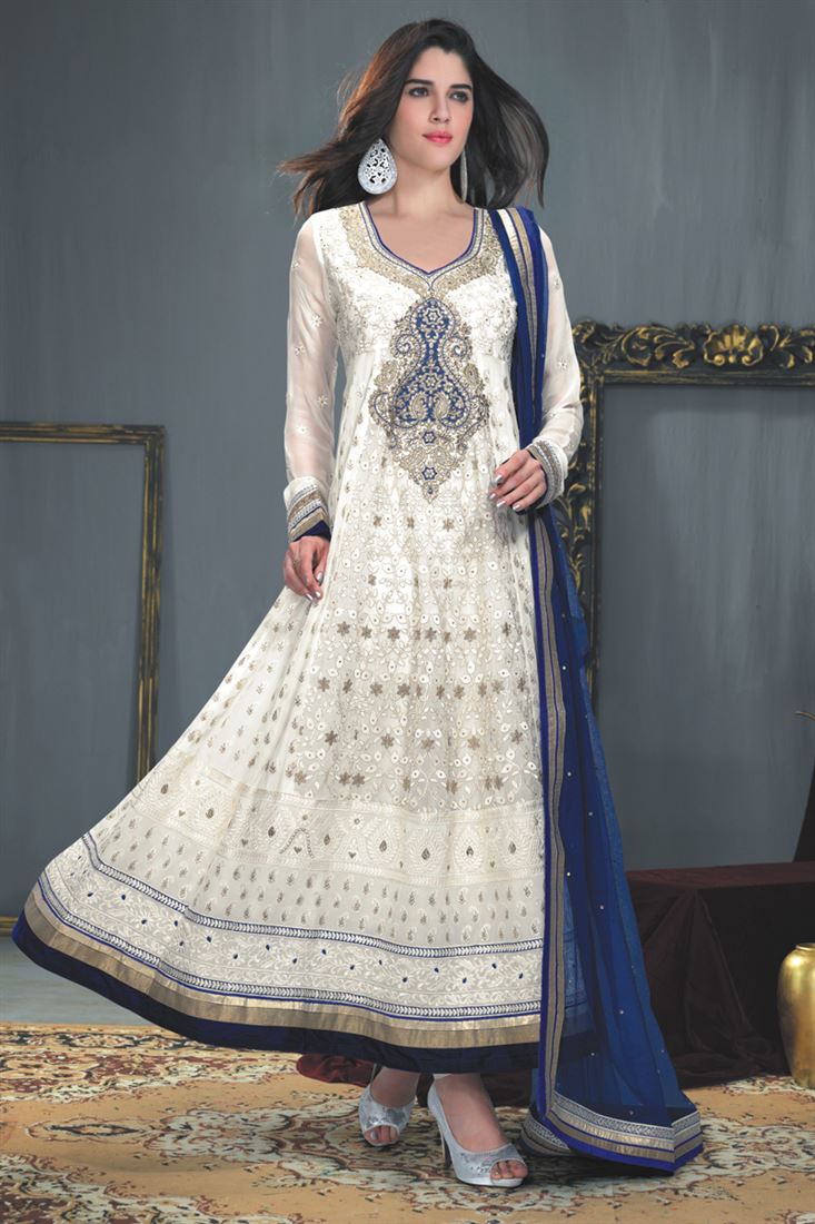 White Georgette Long Knee Length Suit