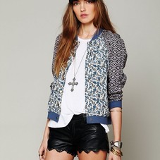 Free People  Printed Baseball Jacket at Free People Clothing Boutique