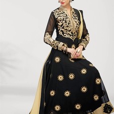 Designer Anarkali Black,Golden Color Georgette Salwar Suit
