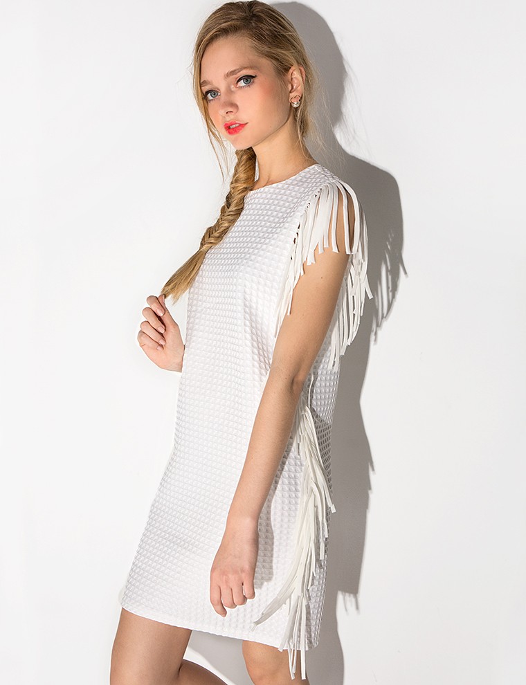 White Fringe Dress - Tassel White Dress -
