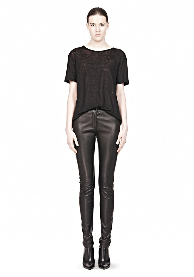 Black Linen Silk Short Sleeve Tee - Alexander Wang