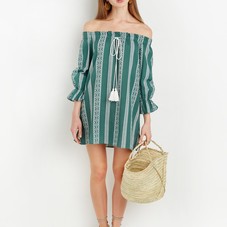 Green Boho Off the Shoulder Mini Dress