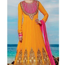 Orange, Deep Pink Georgette Party Wear Floor Touch Suit