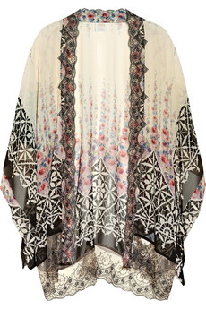 Anna Sui&nbsp;|&nbsp;Lace-trimmed silk-chiffon kimono jacket&nbsp;|&nbsp;NET-A-PORTER.COM