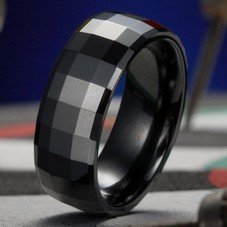Unique Mens Black Ceramic Ring High Polish Wedding Band 8mm -