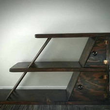 Leaning bookshelf. Unique modern vintage furniture.