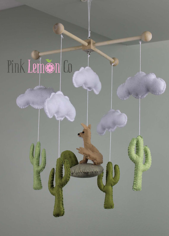 baby mobilefox baby mobile cactus baby mobile by PinkLemonCo