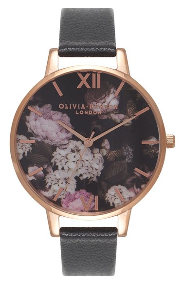 Olivia Burton 'Winter Garden' Leather Strap Watch, 38mm | Nordstrom