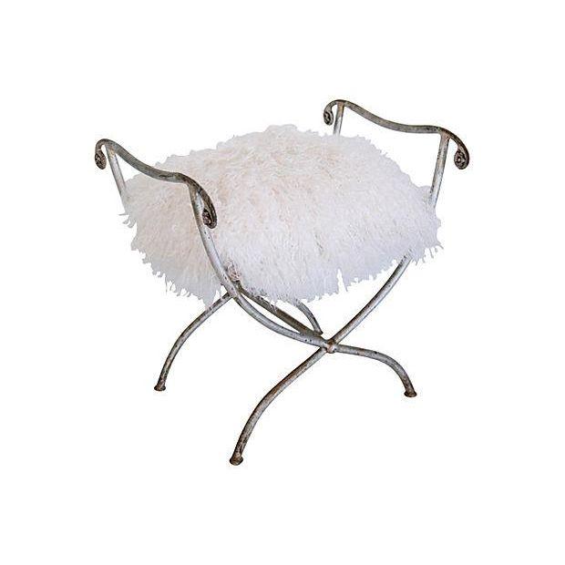 1950s Wrought Iron Italian Bench w/Mongolian Fur | Chairish