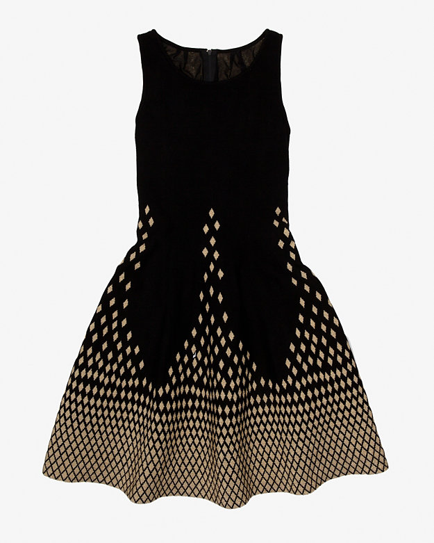 EXCLUSIVE Fit And Flare Gold Lurex Tank Dress: Black-Evening-Dresses-Clothing- IntermixOnline.com