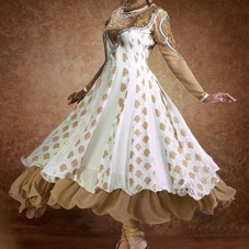 Fawn ,White Georgette Resham Emboidered Ankle Length Suit