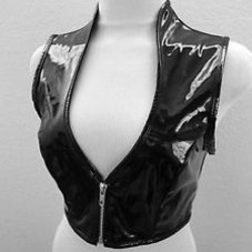 ALLURE Black Vegan Patent Pleather Cropped Rocker Biker Coachella CHIC Top sz L