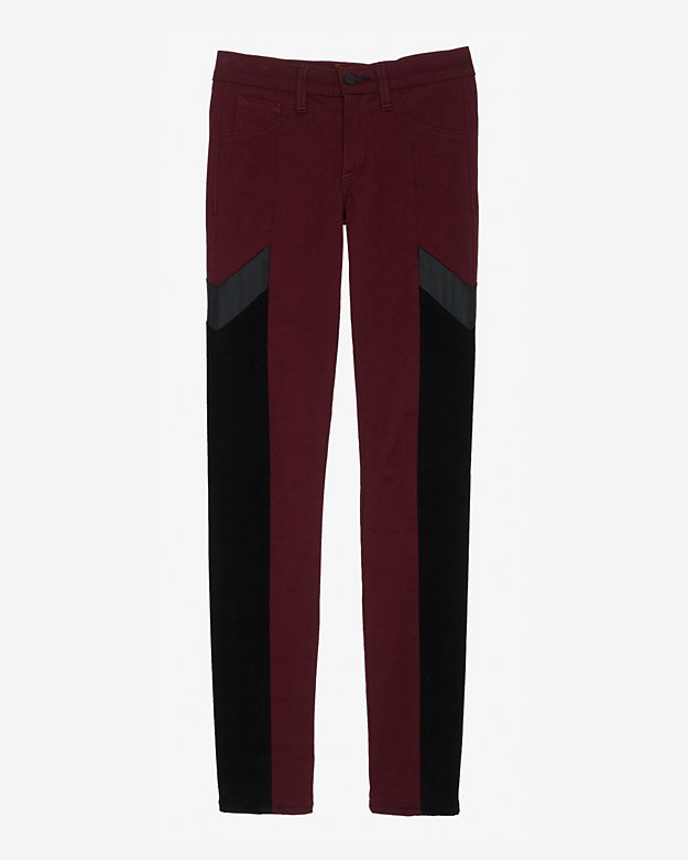 EXCLUSIVE Grand Prix Paneled Midrise Skinny: Burgundy-Bottoms-Exclusives- IntermixOnline.com