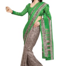Casual Wear Pastal Green,Grey Color Printed Silk Saree