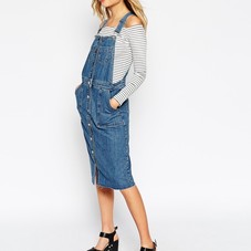 ASOS | ASOS Denim Midi Pinafore Dress With Raw Hem at ASOS
